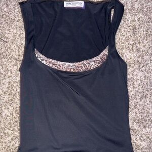 Princess Polly Black Leopard Trim Tank Top